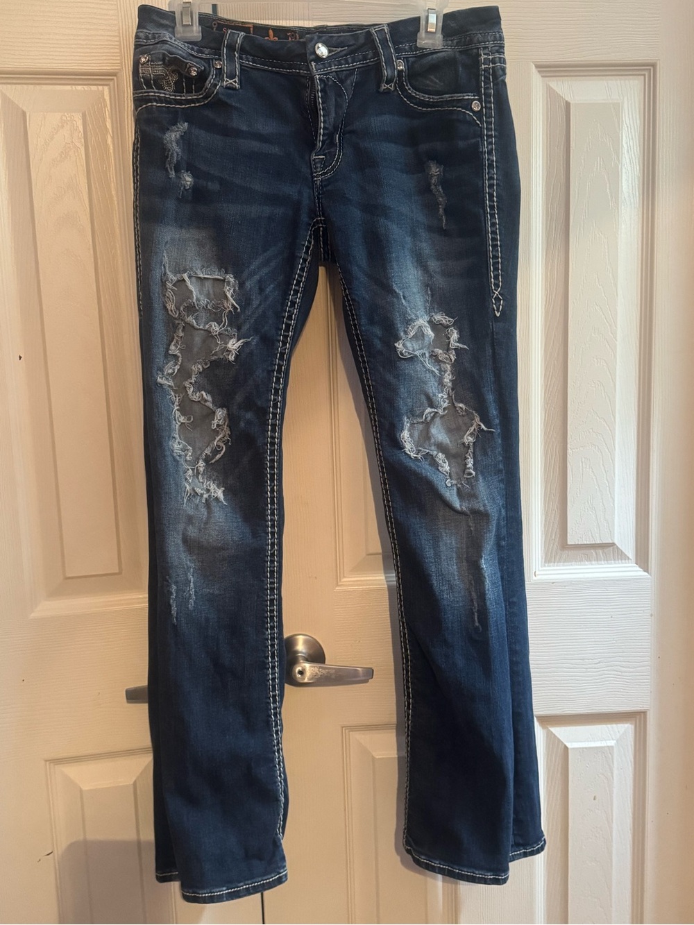 Rock Revival Dark Blue Distressed Boot Cut Jeans